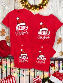 Manfinity RelaxMax 男士圣诞快乐图案T恤，适合家庭聚会、男友礼物 - 紅色 - 查看 3