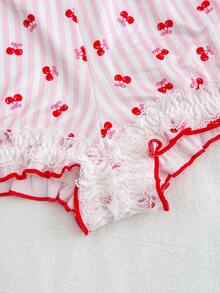 PetitDoll 1pc Eyebrow Girl Cherry Striped Pink Bow Series Panties