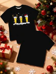 Manfinity Homme Áo thun nam cỡ lớn in họa tiết vịt, áo thể thao nam thoải mái và thường ngày, áo thun thời trang nam, giáng sinh - màu đen - Xem 4