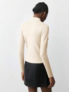 Maija Áo len nữ trơn màu ôm vừa vặn cổ cao tay dài phong cách tối giản thanh lịch, thanh lịch, thích hợp mặc khi đi làm trong thành phố, mặc thường ngày khi đi làm, mặc công sở, tiệc Giáng sinh, năm mới, thu/đông - Màu be - Xem 4