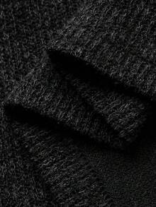 FRIFUL 女士纯色圆领落肩长袖T恤，背面饰有砖块图案，侧边开衩下摆，宽松休闲百搭，适合秋冬季穿着。 - 黑色 - 查看 7