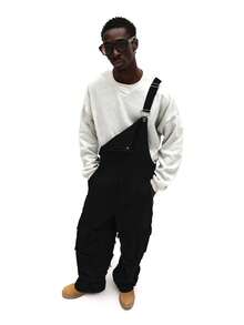 SUMWON Bộ đồ liền thân Cargo dáng rộng thoải mái có nhiều túi, kiểu dây đeo, thích hợp mặc thường ngày - màu đen - Xem 4