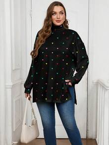 EMERY ROSE 大码休闲简约高领长款T恤，春秋季 - 彩色 - 查看 2