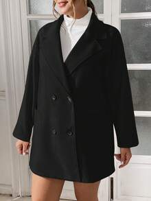 SHEIN Essnce Vêtements pour femmes grande taille Tenues d'automne et d'hiver pour femmes Nouvelle mode Décontracté Navette Élégant Décontracté Femmes Manteau d'hiver en laine de couleur abricot, Manteau d'hiver pour femmes, Vestes d'automne pour femmes, Manteau d'hiver pour femmes, Manteau Shacket, Manteau col châle, Manteau à poches - Noir - Voir 4