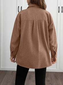EURMUSE Solid Color , Rhinestone Details, Over Shirt Jacket - Camel - View 2