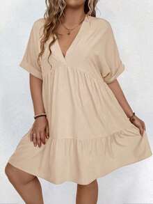 EMERY ROSE 大碼寬鬆純色蝙蝠袖休閒夏季連衣裙