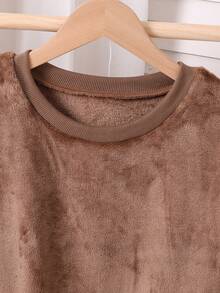 2件套青少年男童休闲格子印花长袖上衣和裤子家居服套装