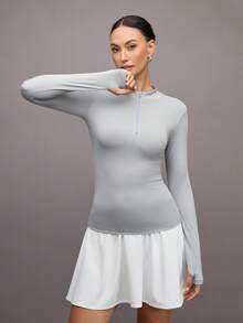 Activina Moletom Feminino Casual de Manga Longa com Zíper, Top de Golfe - Cinza - Visão 3