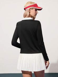 Gameset SHEIN Sport 休闲百搭撞色图案 V 领瑜伽运动 Polo 衫 - 彩色 - 查看 2