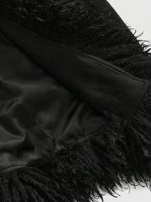 ROMWE EDITION Plus Size Gothic Rhinestone Cross Ostrich Fur Collar Cardigan Coat, Autumn/Winter - Black - View 7