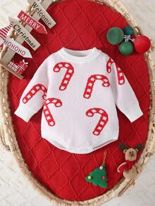 SHEIN Baby Mädchen/Jungen Weihnachts-Strickpullover, Langarm-Bodysuit, bequem für Herbst/Winter, süßes Zuckerstangen-Muster, geeignet für Feiertage, Weihnachten, Reisen, Partys - Verschiedenfarbig - Übersicht 8