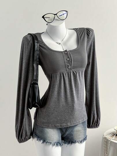 Comfortcana 여성 캐주얼 Y2k 패치워크 긴소매 버튼 티셔츠, 가을, 여성을 위한 추수감사절에 다용도