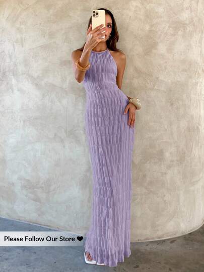 Aloruh 女式纯色褶皱修身长款度假连衣裙