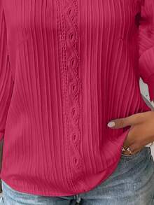 Chemise décontracté à manches bouffantes de couleur unie grande taille - Fushia - Voir 4
