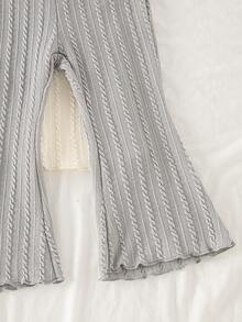 SHEIN 3条装女婴时尚简约针织喇叭裤，米色、灰色、黑色，多色套装，适合春秋季日常穿着、户外活动，婴儿喇叭裤和幼儿打底裤。 - 彩色 - 查看 4