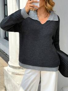 Chiquease Women's Loose Fit Twist Cable Cable Long Sleeve Pullover Sweater, Autumn/Winter - Black - View 5