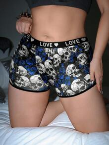 SHEIN 1pc Women Plus Size Skull Print Boxer Briefs, Halloween - Multicolor - View 3