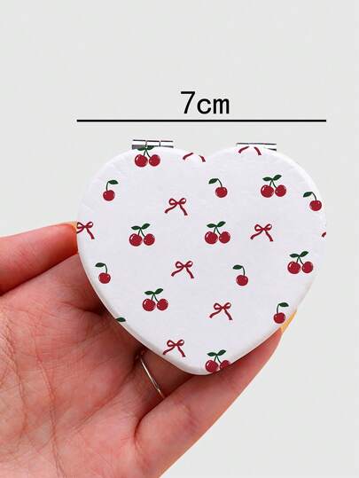 Kawaii 1 Pc Pink Bow & Heart Pattern Square Makeup Mirror, Portable Handheld Mirror For Girls (Pattern Placement Random)