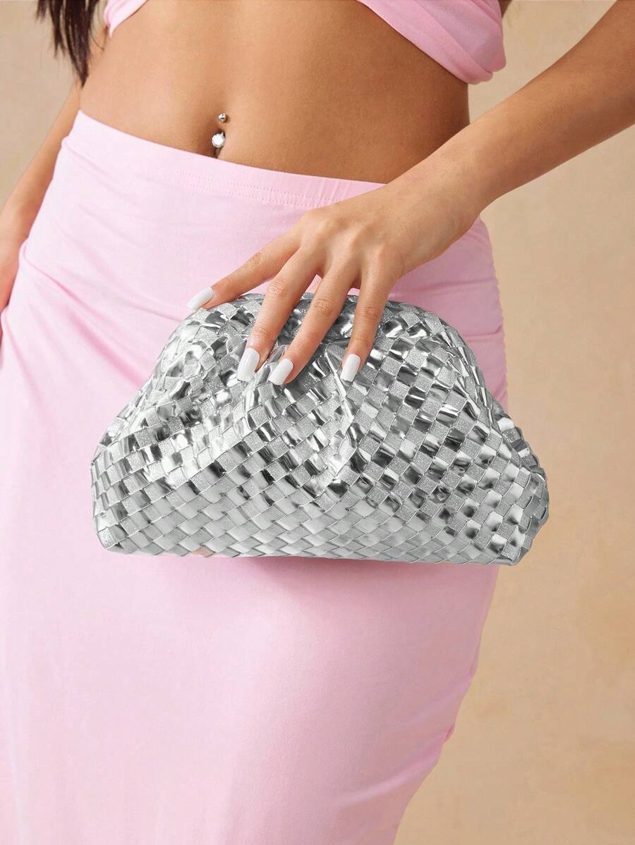 SHEIN SXY Women's Fashionable Elegant Gold Evening Clutch - Silver - View 1
