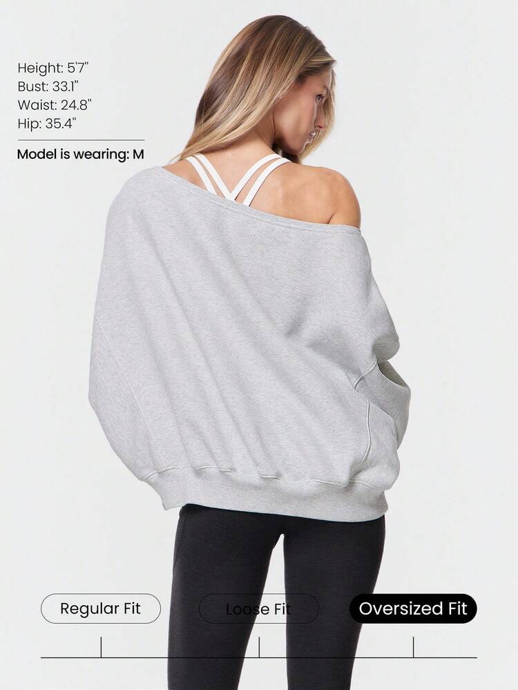 Everyday Fleece Shine Bright Soft Warm Lightweight Oversized Off-The-Shoulder Pullover Sweatshirt Autumn Winter Outdoors Daily Casual Wear