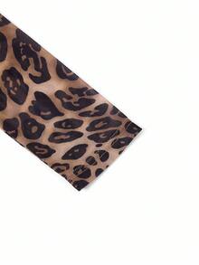 Ellevyn Women's Elegant Mesh Floral Print Long Tassel Fitted Leopard Print Dress , Old Money Outfits Women  Going Out Tops Women All Clothes For Women  Leopard Dress High-Elastic Mesh Dress   Brown Dress For Women  Formal Dress For Women Elegant Dresses For Women,Fall Dresses For Women - Khaki - View 4