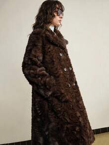 Ontre 新款女士仿皮草外套，派对、新年夹克，女士纯色长袖宽松休闲仿皮草外套，感恩节、圣诞节、平安夜皆宜，简约优雅，都市时尚，通勤百搭 - 咖啡棕 - 查看 6