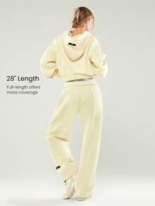 GLOWMODE Heavyweight Fleece Oversized Fit Adjustable Drawstring Waist Basic Joggers With Side Pockets Daily Casual Thermal Warm Winter - Yellow - View 4