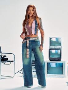 SHEIN ICON 夏季不对称下摆条纹印花露背吊带性感背心