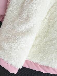 女童冬季拉链连帽长外套，带毛领，保暖内衬，加厚设计，腰部收紧，新款时尚休闲羽绒服 - 粉色 - 查看 8