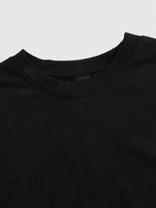 ROMWE J-Fashion 女款韩流水钻标语图案圆领短袖露脐T恤 - 黑色 - 查看 3