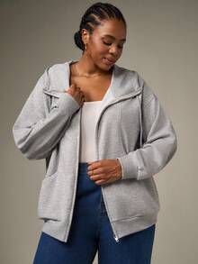 SHEIN Tall CURVE Sudadera con capucha de manga larga con cremallera frontal y bolsillo para mujer de talla grande, atuendos minimalistas y casuales para graduación, regreso a la escuela, atuendos de maestros para mujeres, ropa de otoño e invierno para el regreso a la escuela