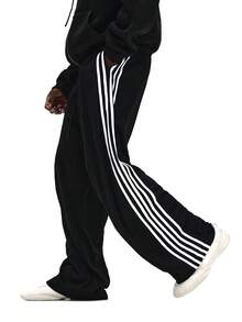 SUMWON Straight Fit Side Stripe Textured Pull On Pants With Elastic Waist And Comfort Drawstring - Black - View 3