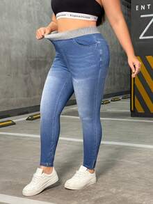 Flexra Plus Size Women Elastic Waist Skinny Casual Versatile Jeans - Blue - View 6