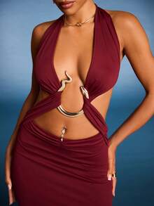 Normani 女士性感露背吊带连衣裙 夏季夏季服装 沙滩装 女士沙滩度假装 波西米亚风热带度假装 演唱会服装 女士锐舞服装 音乐节乡村音乐会服装 伊比沙岛服装 纳什维尔服装 西部牛仔装 女士西部波西米亚街头风 热带辣妹露背装，女士夏季连衣裙 - 酒紅色 - 查看 2