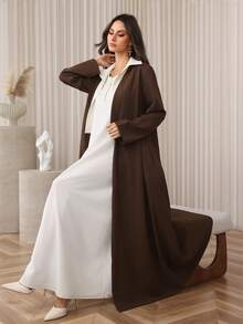 Al Najma 女式复古卡其色二合一衬衫领风衣，长款系带腰部修身及膝外套