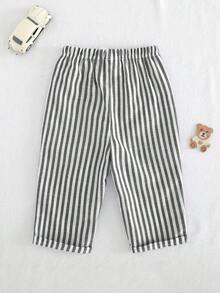 Cozy Pixies Baby Boy Elastic Waist Casual Pants With Decorative Ribbon, Comfortable & Versatile - Black and White - View 2