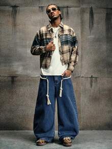 AXEPEAK Men's Washed Loose Casual Drawstring Pants, And Stylish - Blue - View 6