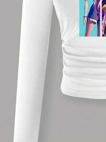 SHEIN ChillGRL 2 件套 KPOP 图案印花上衣和直筒工装裤套装，街头风格，适合秋冬季，长袖上衣 - 彩色 - 查看 5