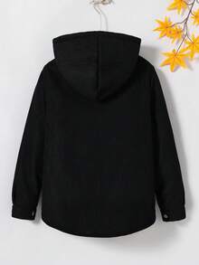 SHEIN Vacaura Tween Boy 基本款休闲灯芯绒连帽羊毛夹克 - 黑色 - 查看 2