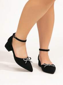 CUCCOO CURVES 大码女式尖头高跟鞋，时尚裸色绑带设计，圣诞节必备 - 黑色 - 查看 6