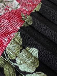 Elenzga 大码女式优雅浪漫碎花长袖 V 领褶皱飘逸长裙，适合派对、婚礼、春秋季 - 彩色 - 查看 6