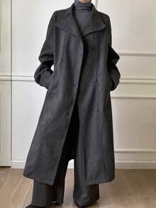 Livesso 女士休闲纯色高领长袖系带外套，秋冬女式外套 - 灰色 - 查看 4