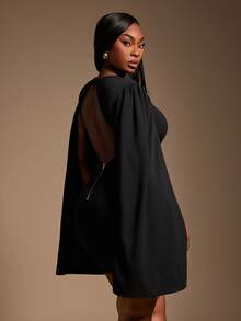 Radiana Váy dài tay hở lưng có khóa kéo chữ O gợi cảm dành cho nữ cỡ lớn, phù hợp mặc đi làm, đi làm, tụ tập, tiệc tùng, văn phòng - màu đen - Xem 3