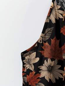 EMERY ROSE Plus Size VCAY Textured Fall Leaf Print Cami Top Suitable For Going Out,Flower/Spring/Summer/Vacation - Brown - View 6
