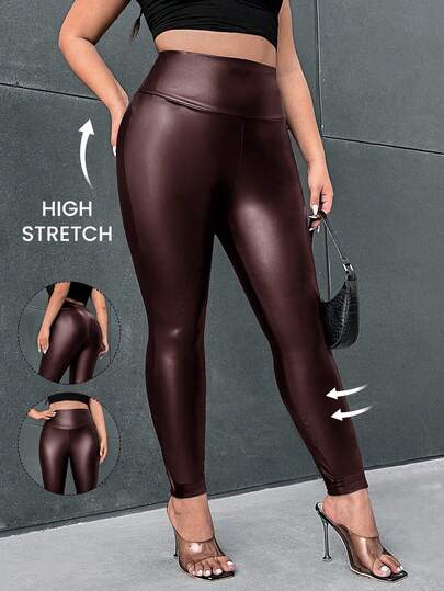 Firerie Plus Size Women High Waist High Elasticity PU Leather Leggings/Winter