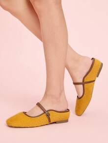 CUCCOO DOLLMOD Sepatu Flat Wanita Model Mule yang Manis, Imut, Berongga, dan Halus dengan Hiasan Pita. - Kuning - View 4