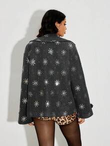 SHEIN Unity 1pc Women's Casual, Commuter, Party Sequin Embroidered Tweed Jacket, Suitable For Daily Wear, Commute, Leisure, Winter - Dark Grey - View 2