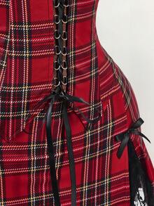 Y2K Amplova Christmas Punk Plaid Vibe Crop Top And Low Waist Mini Skirt Set For Women , Autumn/Winter Thanksgiving And New Year - Multicolor - View 8