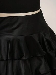 SHEIN ICON 大码女式 Y2K 性感 PU 蛋糕裙 - 黑色 - 查看 10