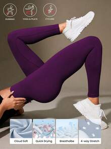 Seamluxe SHEIN Sport High Waisted Ribbed Seamless Slim Leggings For Women - Cloud Soft Second-Skin Softness Quick-Drying Breathable 4-Way Stretch Legging For Running Cycling Yoga Pickleball Exercize Casual,Black Gym Clothes Legging - Purple - View 3